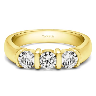 0.48 Carat Three Stone Bar Set Wedding Ring in Yellow Gold