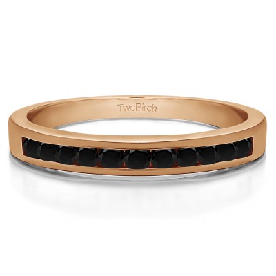 0.25 Carat Black Eleven Stone Straight Channel Wedding Ring in Rose Gold