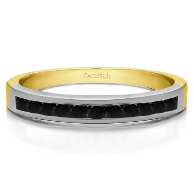 0.99 Carat Black Eleven Stone Straight Channel Wedding Ring in Two Tone Gold