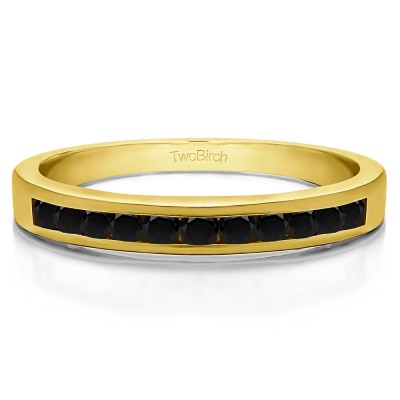 0.99 Carat Black Eleven Stone Straight Channel Wedding Ring in Yellow Gold