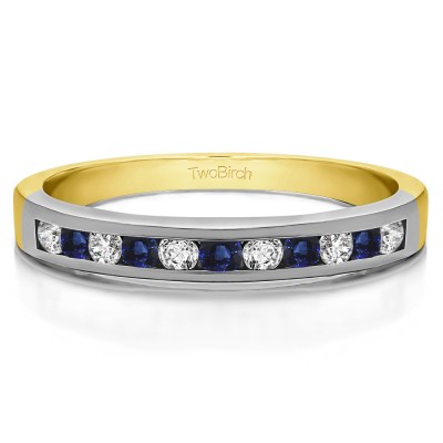 0.25 Carat Sapphire and Diamond Eleven Stone Straight Channel Wedding Ring in Two Tone Gold