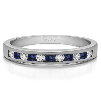 0.5 Carat Sapphire and Diamond Eleven Stone Straight Channel Wedding Ring