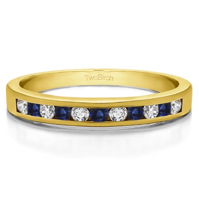 0.99 Carat Sapphire and Diamond Eleven Stone Straight Channel Wedding Ring in Yellow Gold