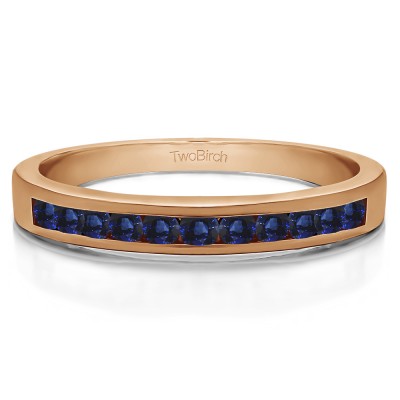 0.25 Carat Sapphire Eleven Stone Straight Channel Wedding Ring in Rose Gold