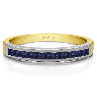 0.25 Carat Sapphire Eleven Stone Straight Channel Wedding Ring in Two Tone Gold