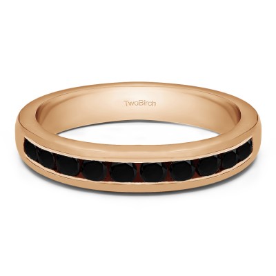 1 Carat Black Ten Stone Straight Channel Set Wedding Ring in Rose Gold
