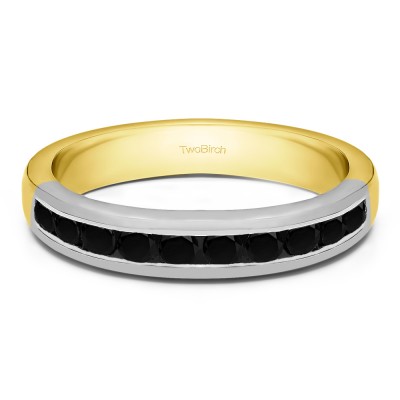 1 Carat Black Ten Stone Straight Channel Set Wedding Ring in Two Tone Gold