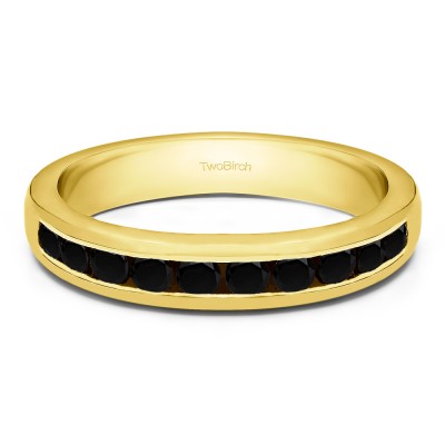 0.75 Carat Black Ten Stone Straight Channel Set Wedding Ring in Yellow Gold