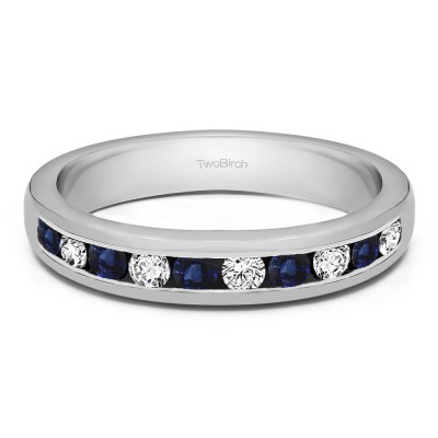 0.5 Carat Sapphire and Diamond Ten Stone Straight Channel Set Wedding Ring