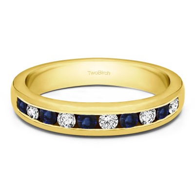 1 Carat Sapphire and Diamond Ten Stone Straight Channel Set Wedding Ring in Yellow Gold