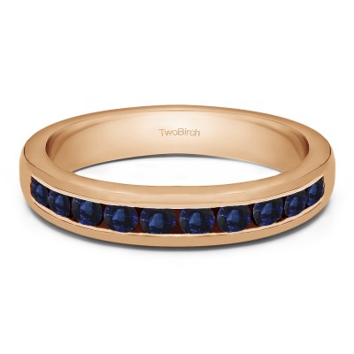 1 Carat Sapphire Ten Stone Straight Channel Set Wedding Ring in Rose Gold