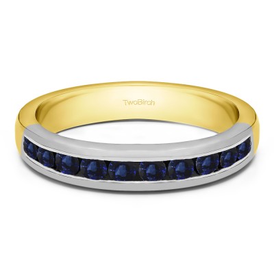 0.75 Carat Sapphire Ten Stone Straight Channel Set Wedding Ring in Two Tone Gold