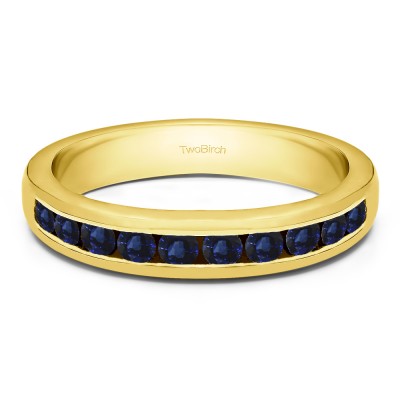 0.25 Carat Sapphire Ten Stone Straight Channel Set Wedding Ring in Yellow Gold