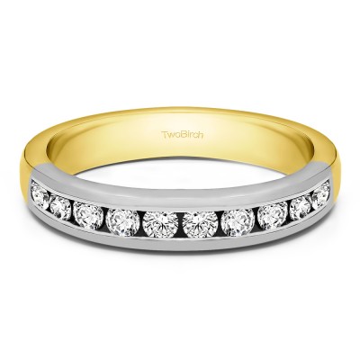 1 Carat Ten Stone Straight Channel Set Wedding Ring in Two Tone Gold