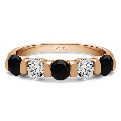 0.75 Carat Black and White Five Stone Wide Bar Set Wedding Band  in Rose Gold