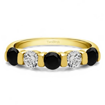 0.33 Carat Black and White Five Stone Wide Bar Set Wedding Band  in Yellow Gold