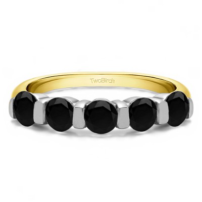 0.5 Carat Black Five Stone Wide Bar Set Wedding Band  in Two Tone Gold