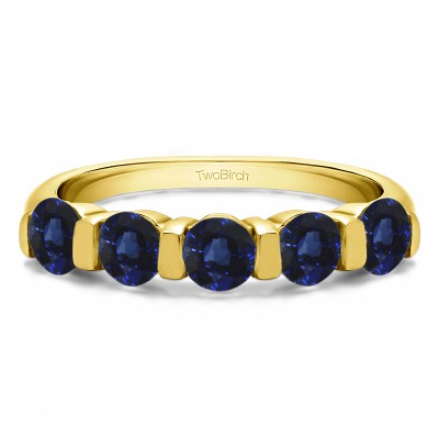 0.75 Carat Sapphire Five Stone Wide Bar Set Wedding Band  in Yellow Gold