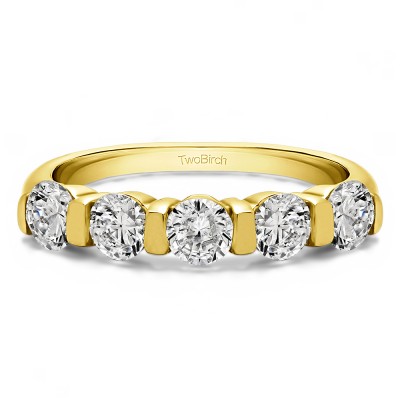 1 Carat Five Stone Wide Bar Set Wedding Band  in Yellow Gold