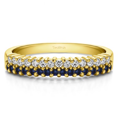 0.5 Carat Sapphire and Diamond Double Row Shared Prong Wedding Ring in Yellow Gold