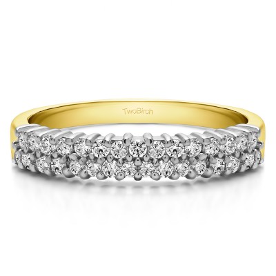 0.5 Carat Double Row Shared Prong Wedding Ring in Two Tone Gold