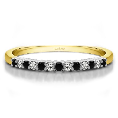 0.25 Carat Black and White Double Shared Prong Thin Wedding Band in Two Tone Gold