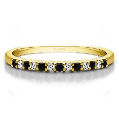 0.25 Carat Black and White Double Shared Prong Thin Wedding Band in Yellow Gold
