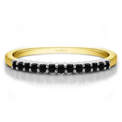 0.25 Carat Black Double Shared Prong Thin Wedding Band in Two Tone Gold