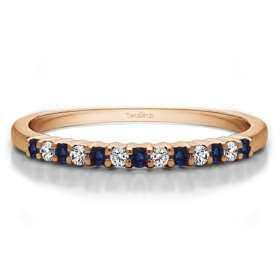0.25 Carat Sapphire and Diamond Double Shared Prong Thin Wedding Band in Rose Gold