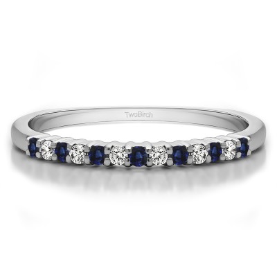 0.25 Carat Sapphire and Diamond Double Shared Prong Thin Wedding Band