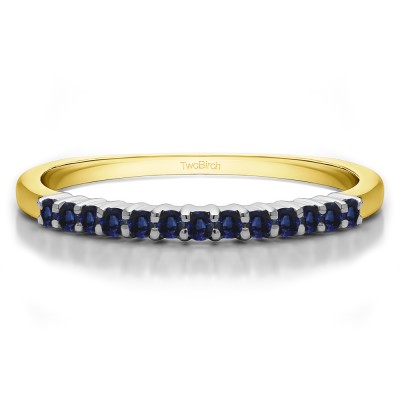 0.25 Carat Sapphire Double Shared Prong Thin Wedding Band in Two Tone Gold