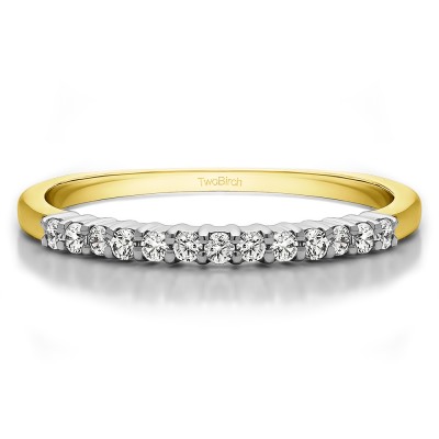 0.25 Carat Double Shared Prong Thin Wedding Band in Two Tone Gold