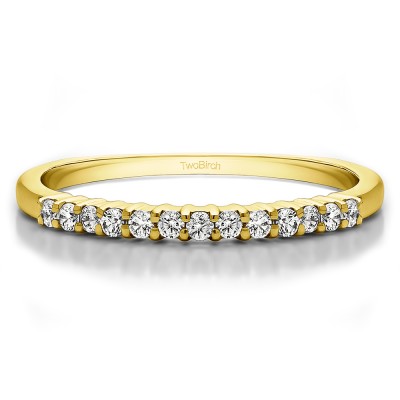 0.25 Carat Double Shared Prong Thin Wedding Band in Yellow Gold