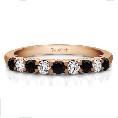 0.5 Carat Black and White Double Shared Prong Thin Wedding Band in Rose Gold