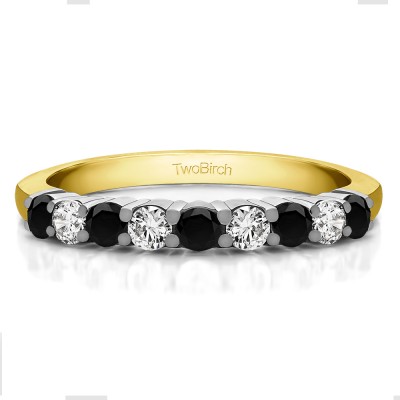 0.5 Carat Black and White Double Shared Prong Thin Wedding Band in Two Tone Gold