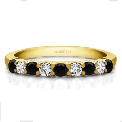 0.5 Carat Black and White Double Shared Prong Thin Wedding Band in Yellow Gold