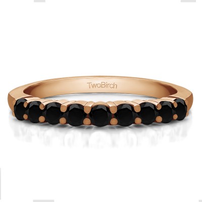 0.5 Carat Black Double Shared Prong Thin Wedding Band in Rose Gold