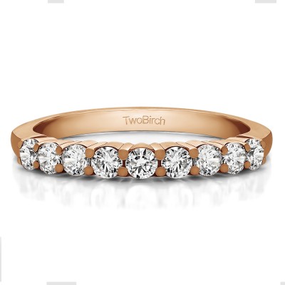 0.5 Carat Double Shared Prong Thin Wedding Band in Rose Gold