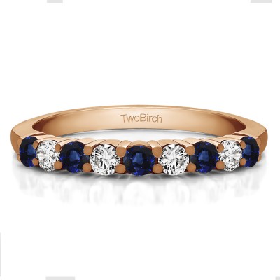 0.5 Carat Sapphire and Diamond Double Shared Prong Thin Wedding Band in Rose Gold