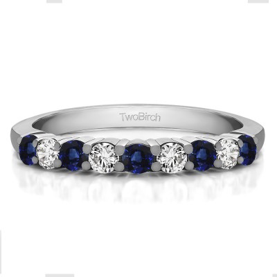 0.5 Carat Sapphire and Diamond Double Shared Prong Thin Wedding Band