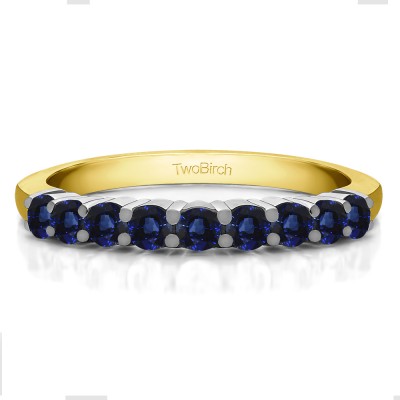 0.5 Carat Sapphire Double Shared Prong Thin Wedding Band in Two Tone Gold