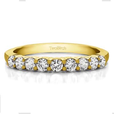 0.5 Carat Double Shared Prong Thin Wedding Band in Yellow Gold