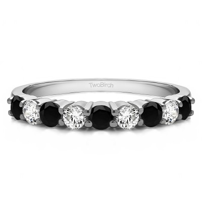 0.75 Carat Black and White Double Shared Prong Thin Wedding Band