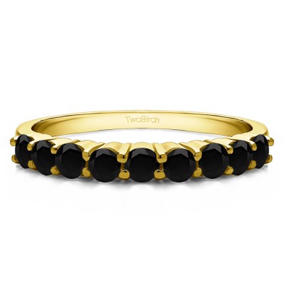 0.75 Carat Black Double Shared Prong Thin Wedding Band in Yellow Gold
