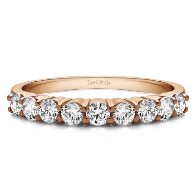 0.75 Carat Double Shared Prong Thin Wedding Band in Rose Gold