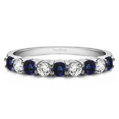 0.75 Carat Sapphire and Diamond Double Shared Prong Thin Wedding Band
