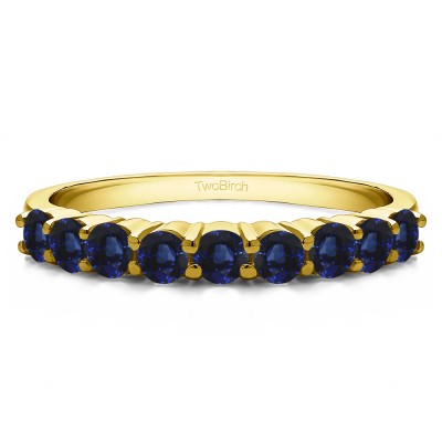 0.75 Carat Sapphire Double Shared Prong Thin Wedding Band in Yellow Gold