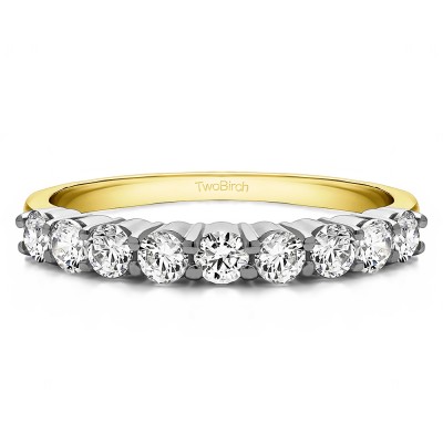 0.75 Carat Double Shared Prong Thin Wedding Band in Two Tone Gold