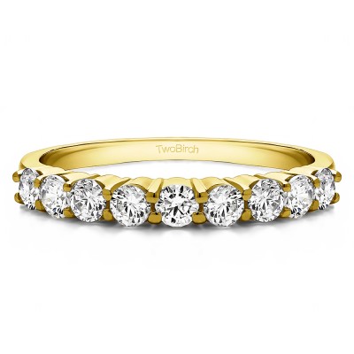 0.75 Carat Double Shared Prong Thin Wedding Band in Yellow Gold