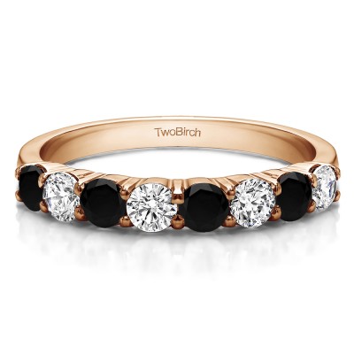 0.98 Carat Black and White Double Shared Prong Thin Wedding Band in Rose Gold
